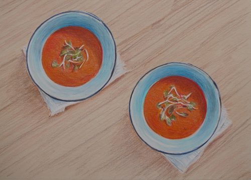 Angela,Two soups, lightfast pencils.
